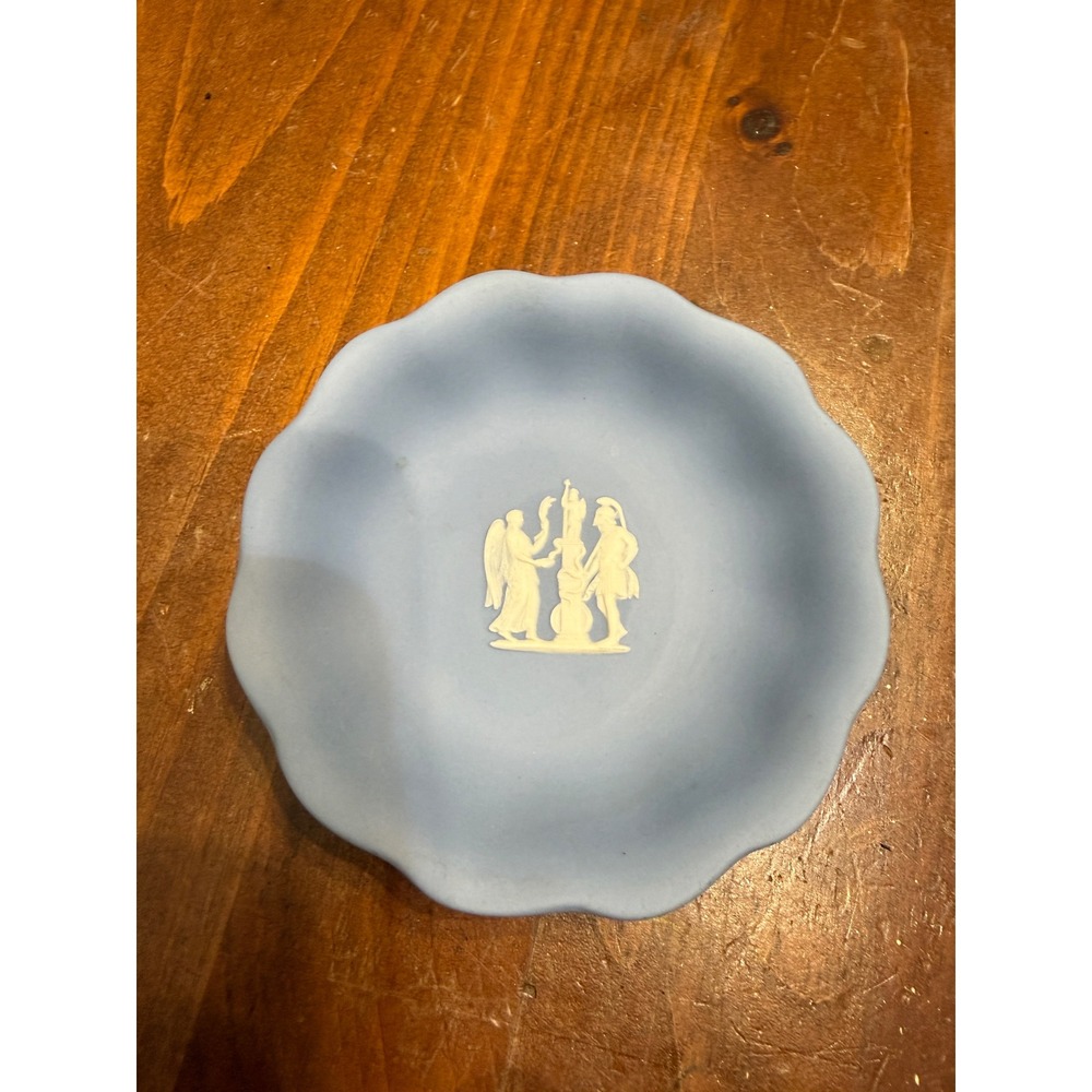 Wedgwood Jasperware Light Blue Scalloped Pin Dish Trinket Tray Made in England